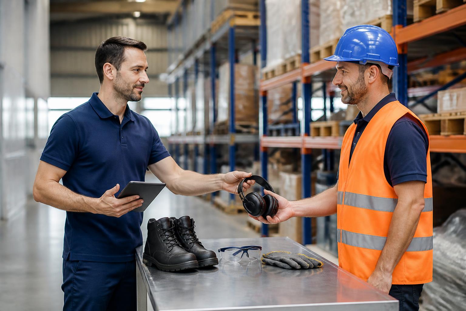 Entrega de EPI com tablet em ambiente industrial